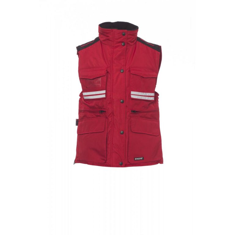 Payper Flight lady gilet da lavoro da donna multitasche invernale con cappuccio rosso - DPI categoria I