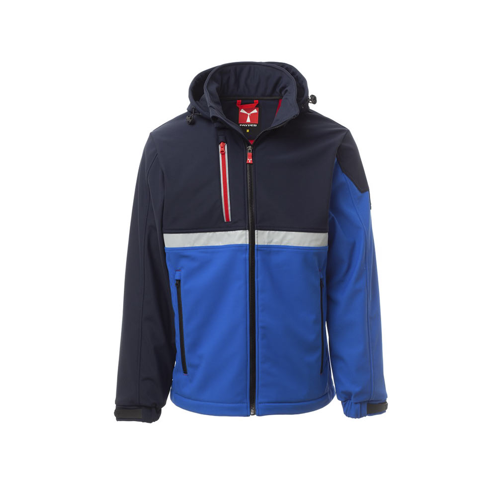 Softshell da lavoro con cappuccio removibile Payper Wise certificato DPI categoria I Blu Royal e Nero Softshell da lavoro con cappuccio removibile Payper Wise certificato DPI categoria I Blu Royal e Nero