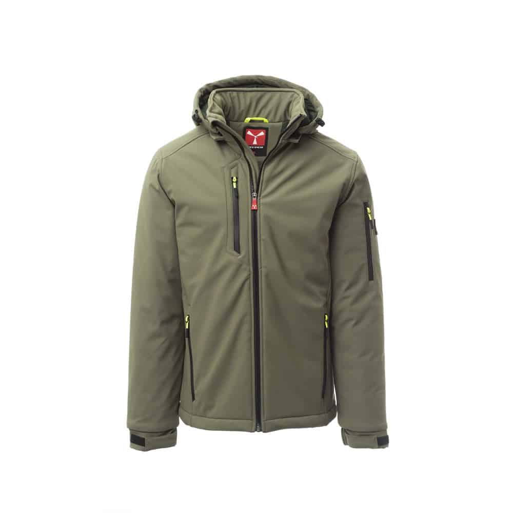 Softshell imbottito con cappuccio Payper Creek Pad certificato antifreddo EN 14058 - Colorazione Verde Militare Softshell imbottito con cappuccio Payper Creek Pad certificato antifreddo EN 14058 - Colorazione Verde Militare