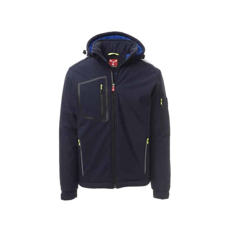 Softshell tecnico imbottito con cappuccio removibile Payper Stream Pad antifreddo EN 14058 - Colorazione Blu Navy e Blu Royal
