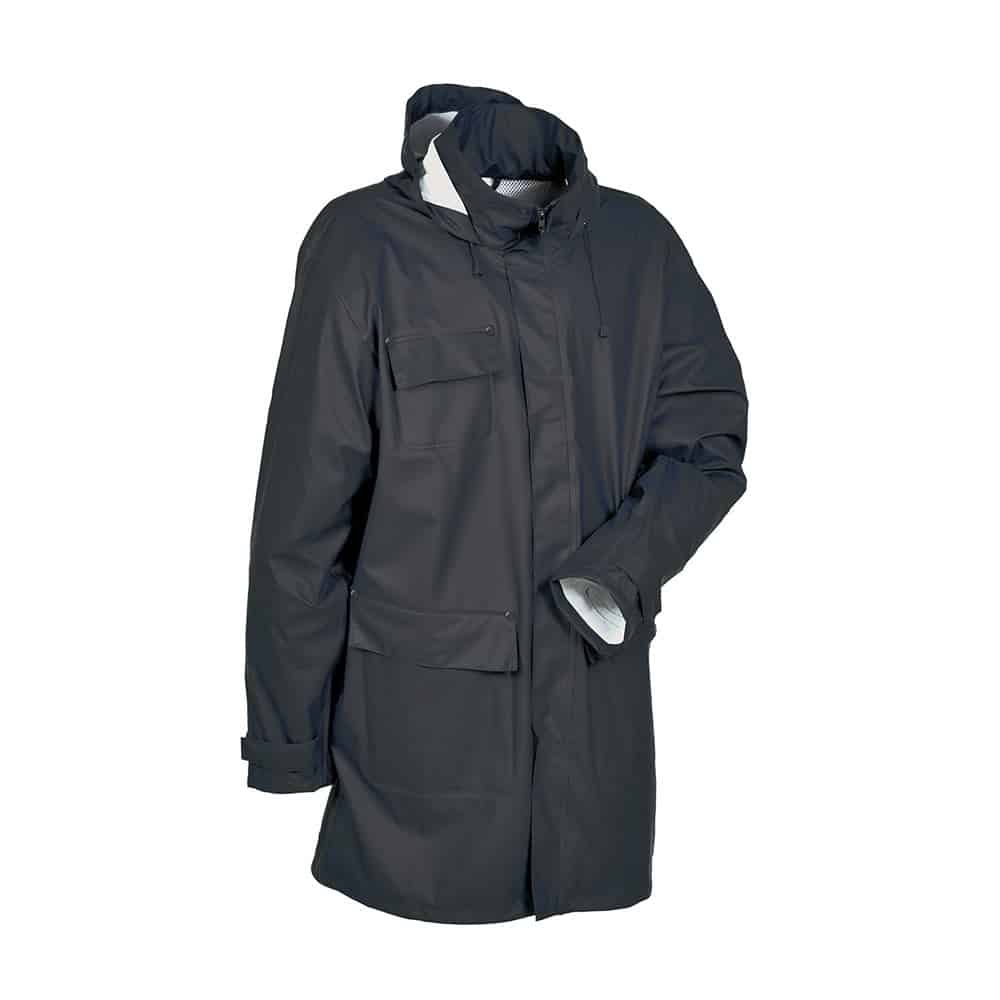 Cappotto impermeabile antipioggia da lavoro Cofra Rainswept in poliestere/poliuretano Blu Navy, certificata EN 343 โ EN 13688 - Codice V043-0-04.Z Cappotto impermeabile antipioggia da lavoro Cofra Rainswept in poliestere/poliuretano Blu Navy, certificata EN 343 โ EN 13688 - Codice V043-0-04.Z