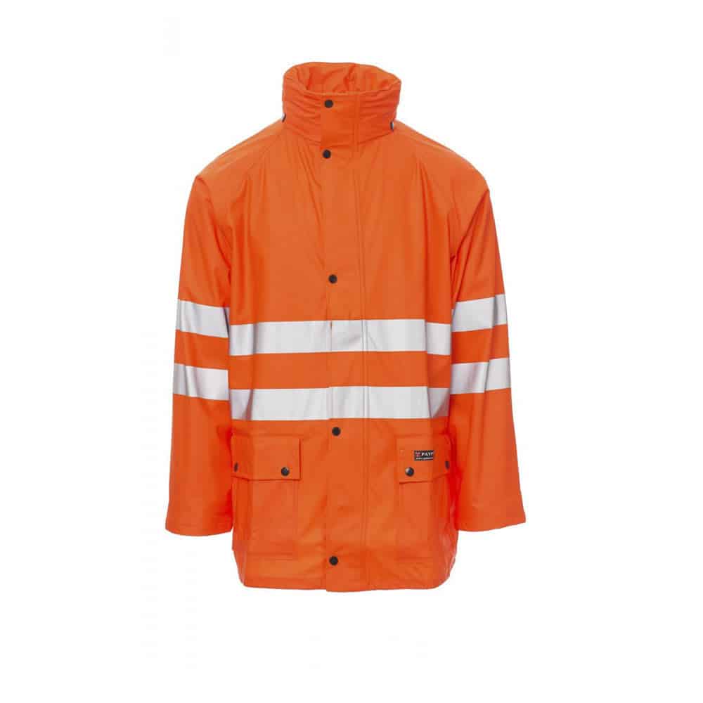 Giacca impermeabile antipioggia alta visibilità Payper River-Jacket con bande 3M, EN 20471 - EN 343 - EN 13688 - Colore Arancione Fluo - Codice 000352009402001 Giacca impermeabile antipioggia alta visibilità Payper River-Jacket con bande 3M, EN 20471 - EN 343 - EN 13688 - Colore Arancione Fluo - Codice 000352009402001