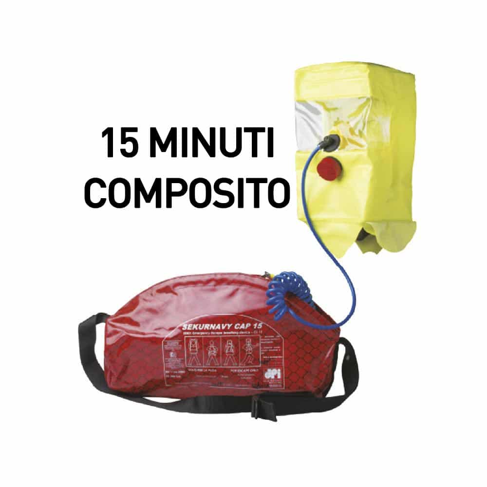 Autorespiratore di fuga per emergenze Sekur Navy Cap EEBD 15 Minuti - Bombola in composito Autorespiratore di fuga per emergenze Sekur Navy Cap EEBD 15 Minuti - Bombola in composito
