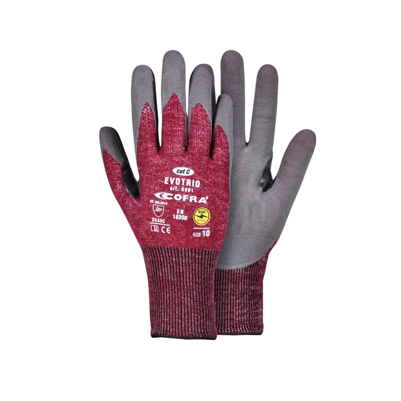 Guanti da lavoro ESD antitaglio livello C Cofra Evotrio - EN 16350 Guanti da lavoro ESD antitaglio livello C Cofra Evotrio - EN 16350